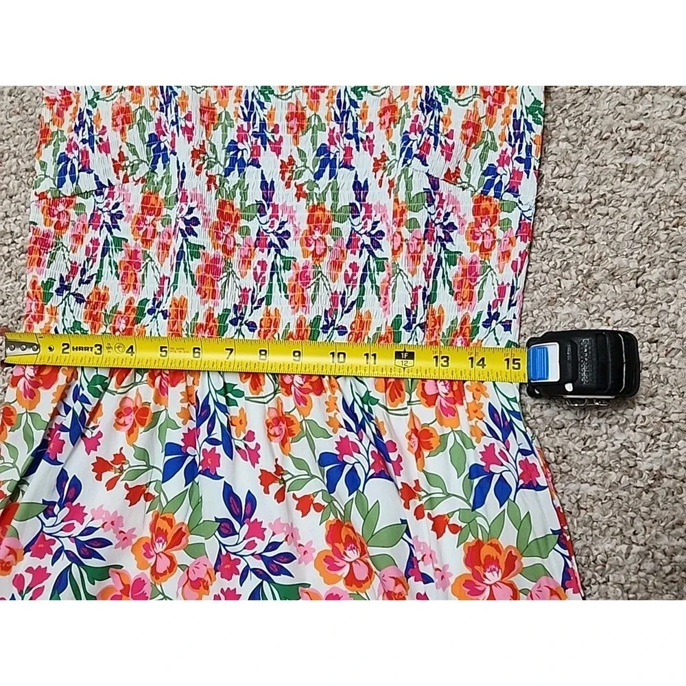 PrettyGarden Floral Smocked Midi‎ Dress Large Ruffle Sleeveless Multicolor NWT